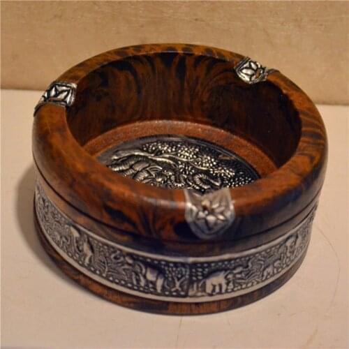 4Inch Boutique Vintage Wood Ashtray Handmade Smoking Tobacco Cigar Cigarette Ashtray Ash Tray Case for Smoking Convenience
