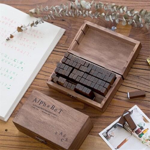 70pcs Number Alphabet Combination Letter Stamps Vintage Scrapbook Stamps with Wooden Box DIY Letter Diary Rubber Stamp Set