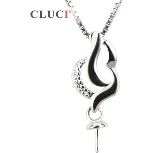 CLUCI 925 sterling silver bead pendant accessories, mounting for women pearl necklace jewelry SP142SB