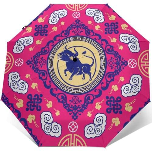 Asian Zodiac Ox Sign Windproof Automatic Folding Inverted Umbrella Portable Paraguas for Man Woman