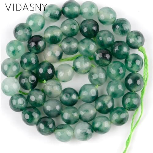 Natural Gem Faceted Green White Jades Spacer Beads For Jewelry Making 6 8 10mm Loose Beads Diy Bracelet Necklace 15'' Wholesale