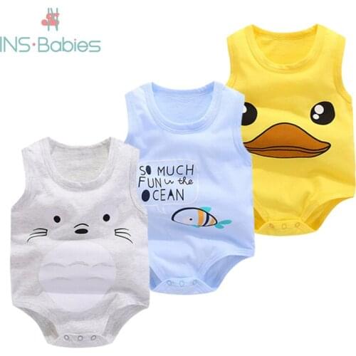 Newborn Baby Sleeveless Vest Summer Triangle Boys Bodysuit Climbing Clothes Pure Cotton Clothes Girls Cartoon Pajamas Underwear