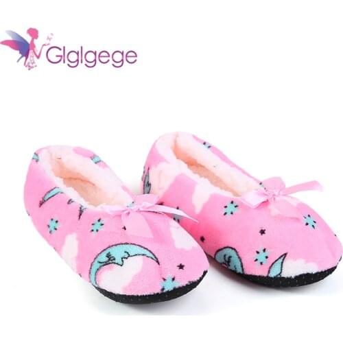 Glglgege New cute Womens Bow Cotton Slippers Warm Plush Indoor Shoes Non-slip Shallow Soft Bottom Home Floor Slippers 2020 New
