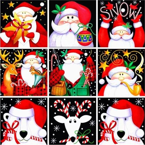 HUACAN Full Square/Round Diamond Painting Christmas Mosaic Cartoon DIY Diamond Embroidery Santa Claus Home Decor Kits