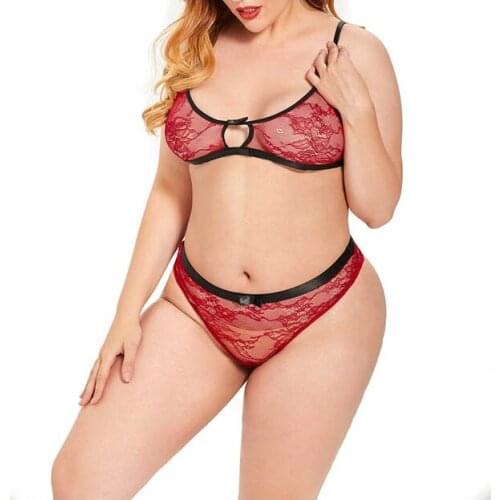 Plus Size Lingerie Set for Women, Sexy Crushed Velvet Mesh Lace Up Halter Bralette & High Waist Pant