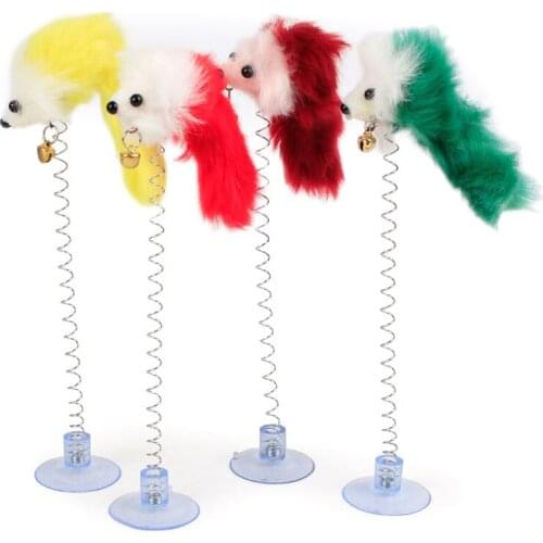 Cat Interactive Toy With Sucker Spring Feather Plush Mouse Funny Pet Toys STTA889