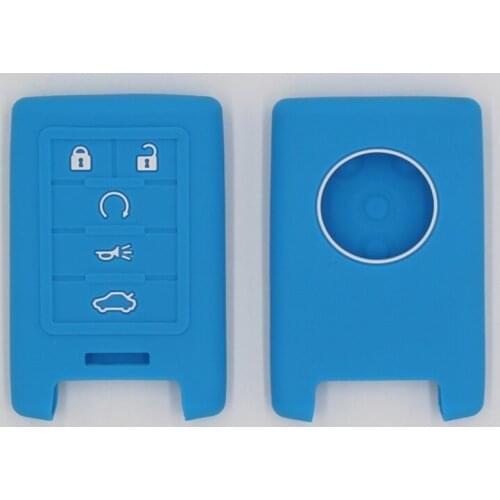 Blue Color Silicone Skin Cover Remote Key Holder for Cadillac SRX XTS CTS ATS-L 5 Button No Logo Backside Flat