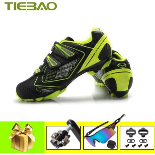 TIEBAO Mountain Bike Sneakers Men Breathable Sapatilha Ciclismo Mtb SPD Pedals Bike Glasses Outdoor Sport Racing Cycling Shoes