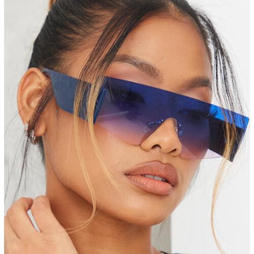 Rimless New Sunglasses 2021 Women One Piece Retro Square Sun Glasses Big Frame Flat Retro Glasses Oversized Pilot Gradient