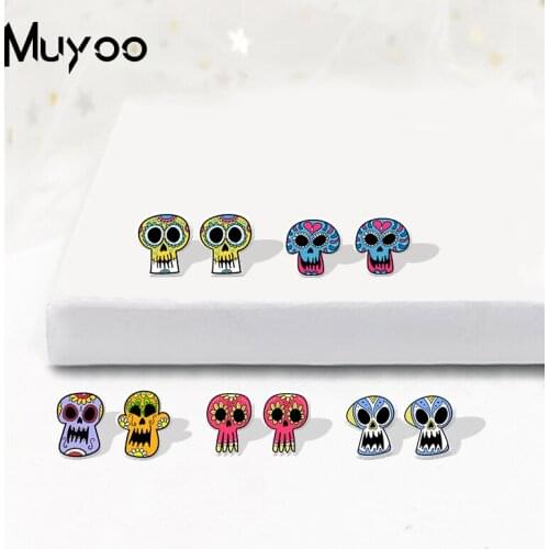 New Fashion Punk Style Sugar Skull Patterns Acrylic Earrings HandCraft Punk Style Sugar Skull Hndmade Epoxy Acrylic Earrings