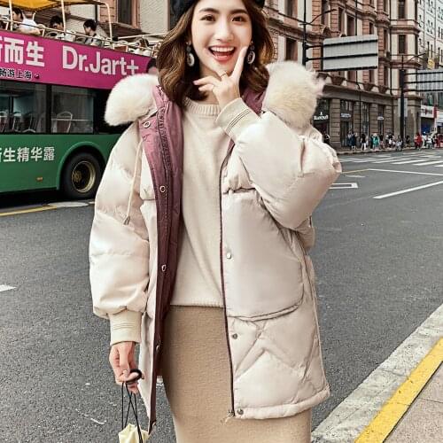 New women coat fashion Korean loose long hooded fur collar winter warm large size jacket