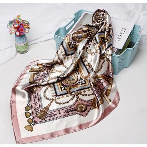 Fashion Hijab Scarf For Women Print Silk Satin Hair Scarfs Kerchief 90*90cm Square Neckerchief Headband Scarves For Ladies 2019