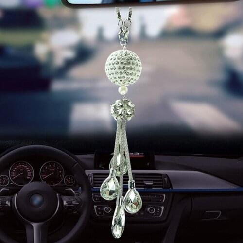 Luxury Rhinestone Car Decoration Pendant 8 Colors Crystal Diamond Rear View Mirror Hanging Car Accessories for Women Girls