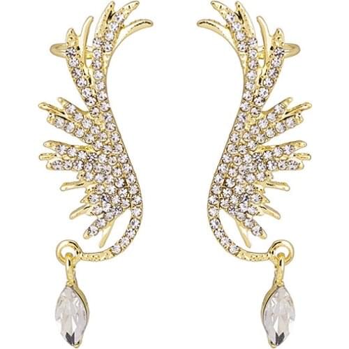 Fashion Angel Wing Full Rhinestone Ear Cuff Popular Leaf Shaped Clear Crystal Jewelry Women Gifts Party Clip Earring Punk Style