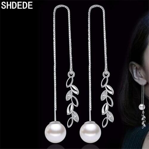 SHDEDE Korean Jewelr Long Chain Drop Earrings For Women Cocktail Party Fashion 925 Silver Accessories Ear Line -WH40