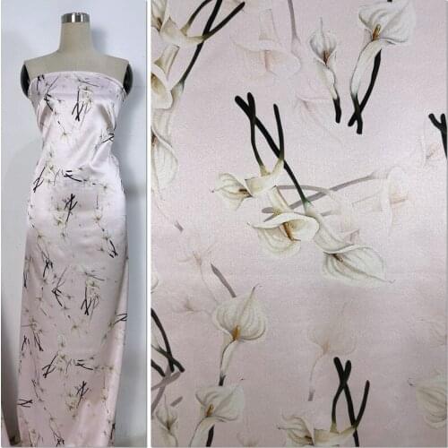 Silk Fabric Cheongsam Dress Shirt 135 Wide Stretch Satin Soft Pink Calla Lily