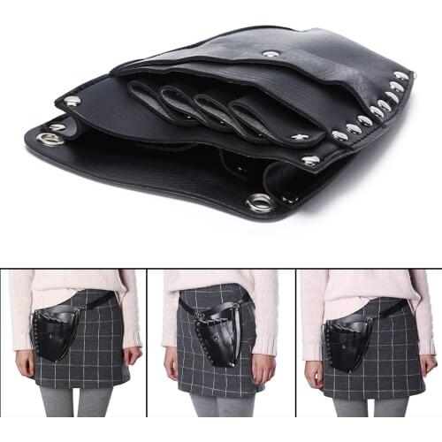PU Leather Barber Hair Scissor Bag Hairdressing Holster Pouch Holder Case Rivet Clips Bag with Waist Shoulder Belt Hair Tool