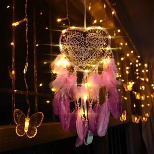 LED Light Dream Catcher Feather Dreamcatcher Decor Heart Shape Night Light Wall Hanging Decorations Home Decor for Bedroom 2021