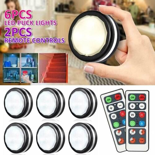 LED Puck Light Wireless Cabinet Lights Under Counter Light With Remote Control Cupboard Drawer Closet Bedroom Night Light