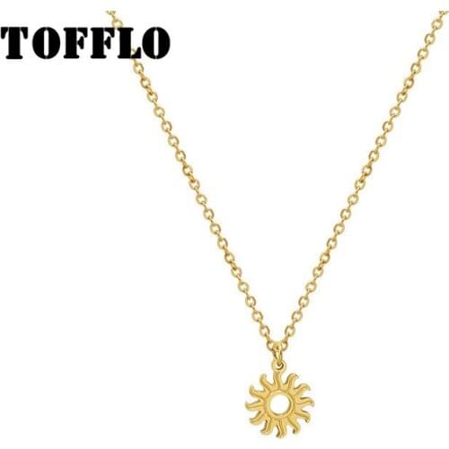 TOFFLO Stainless Steel Jewelry Little Sun Pendant Necklace Womens Sweet Simple Clavicle Chain BSP725