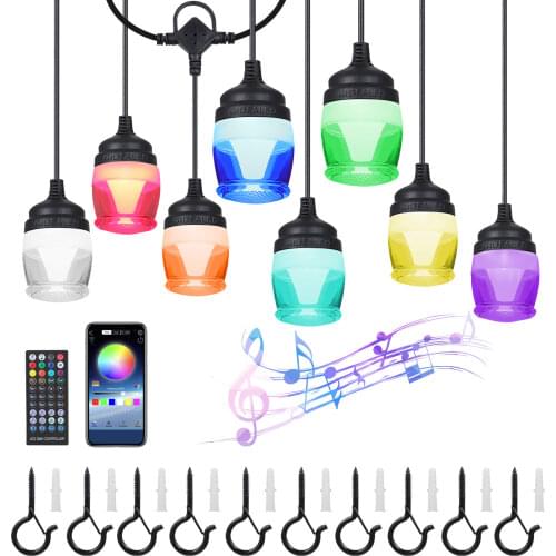 Outdoor RGB LED String Light 12 Bulbs Bluetooth APP Remote Control Atmosphere Night Lamp IP65 11.6M For Garden Wedding Party