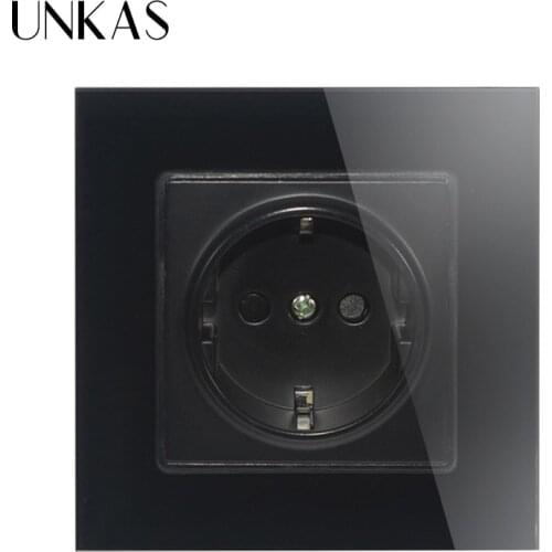 UNKAS 16A EU Standard Electrical Outlet 86mm * 86mm Wall Crystal Glass Panel Power Socket Plug Grounded