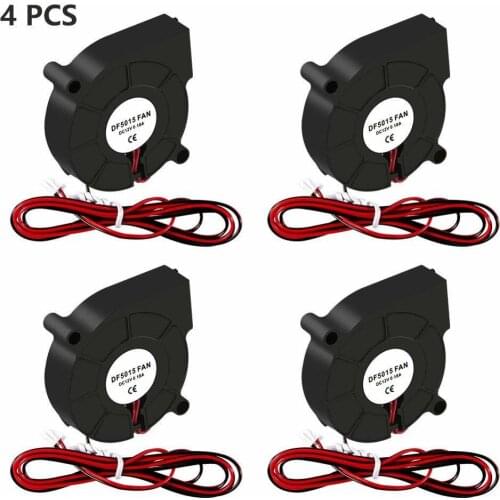 4PCS Cooling Fan 5015 DC 12V/24V Brushless Blower 50mm x 50mm x 15mm Cooling Fan 2 Pin Terminal For 3D Printer Hotend Extruder