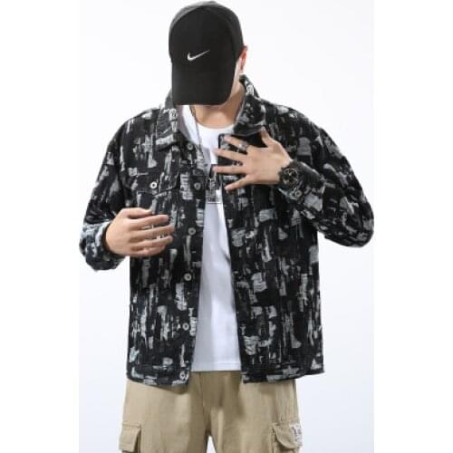 2020 Spring and Autumn printed denim jacket fashion loose mens jacket hip hop streetwear jacket