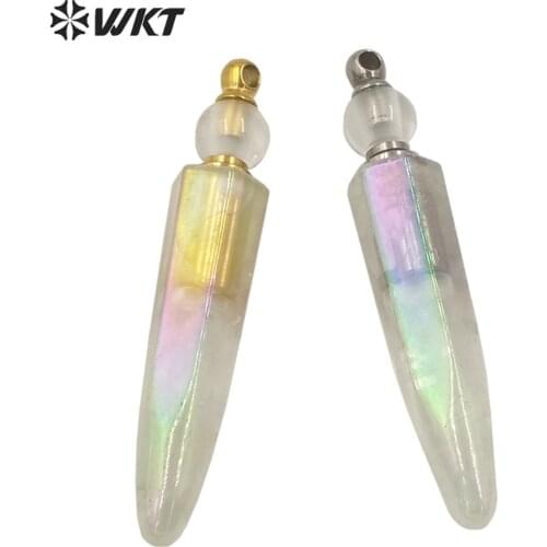 WT-P1620 WT-P1620 Wholesale Long Crystal Quartz Point Essential Oil Bottle Pendant Aura Spirit Stone Pendant New Design Bottle