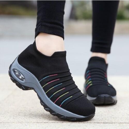 2021 Spring Women Breathable Shoes Woman Flat Slip on Platform Tenis for Women Mesh Sock Sneakers Shoes zapatillas aire mujer