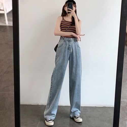 Woman Jeans Pants Loose Jeans Womens Spring and Summer Adjustable High Waist Straight Pants Pantalones Vaqueros Mujer