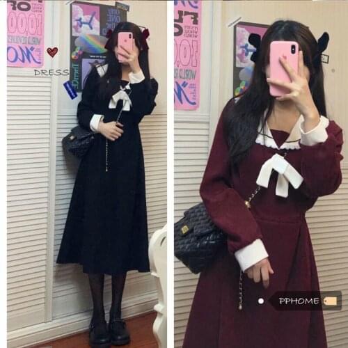 Women Dresses Japanese Magazine Girl ~ School Girl Lapel Bow For Schools Dress For Women Vestido De Mujer