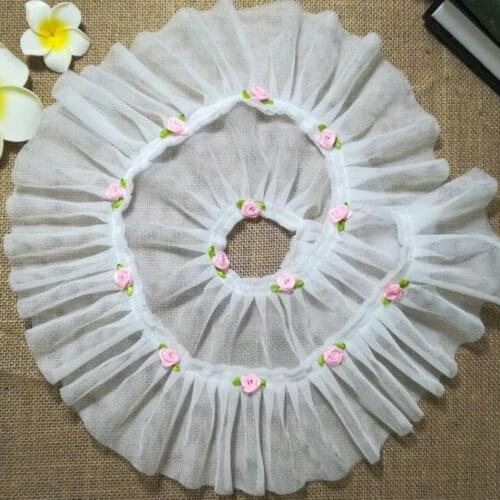 1M Pleated Pink Rose Lace Ribbon White Lace Fabric Guipure Yellow Trim 9cm Diy Sewing Dress Decoration Clothes Craft Supplies V4