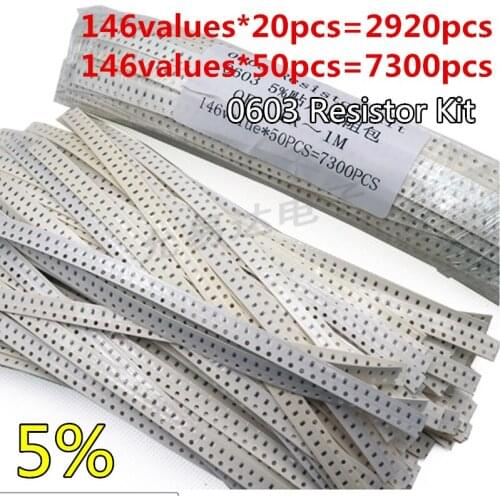 146valuesX20pcs=2920pcs X50pcs=7300pcs 0603 5%SMD Resistor Samples kit ,0R，1R~1M