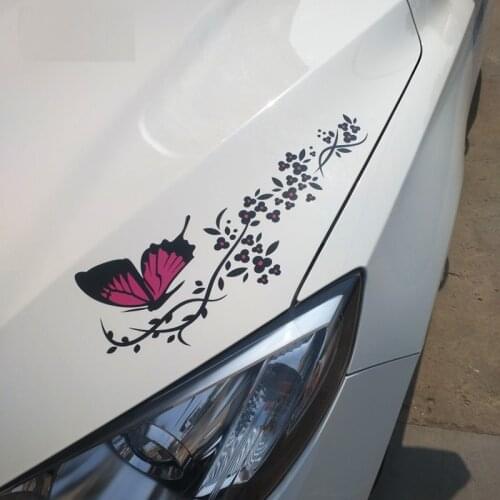 2Pcs/Set 30cm*11cm 3D Butterfly Flower Car Sticker Red&Pink Personality Lanmei Hood Bodywork Lahua Decoration Universal
