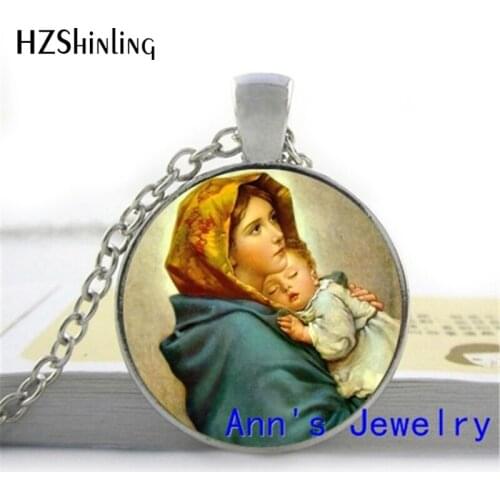 2020 Virgin Mary Mother of Baby Neckalce Jesus Christ Christian Jewelry Glass Photo Pendant Necklace Gifts for Mother HZ1