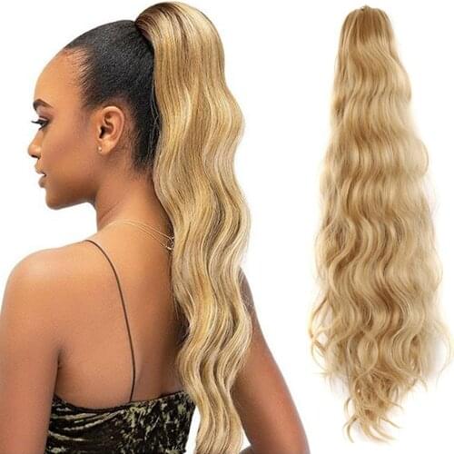 22inch Long Body Wave Ponytail Blonde Fake Claw on Pony Tail Hairpiece for Women Clip in Hair Extension