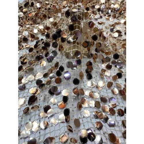 5yards/pc) Fashion gold African party lace fabric big sequins embroidered French net lace for attractive party dress FXZ035