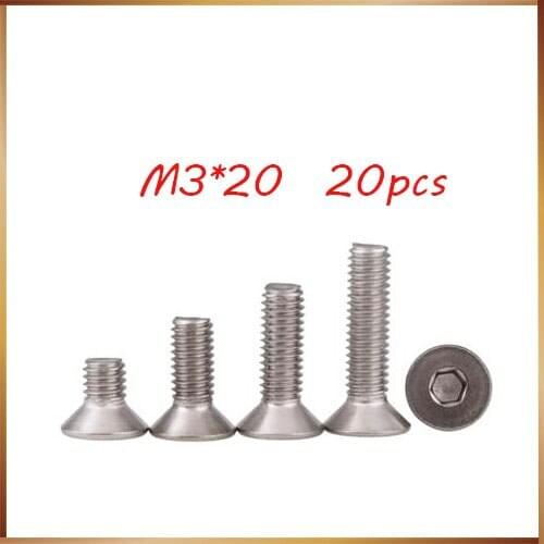 Free shipping M3*20 20PCS DIN 304 HIGH stainless steel countersunk head flat head hex socket cap stainless bolts,nails