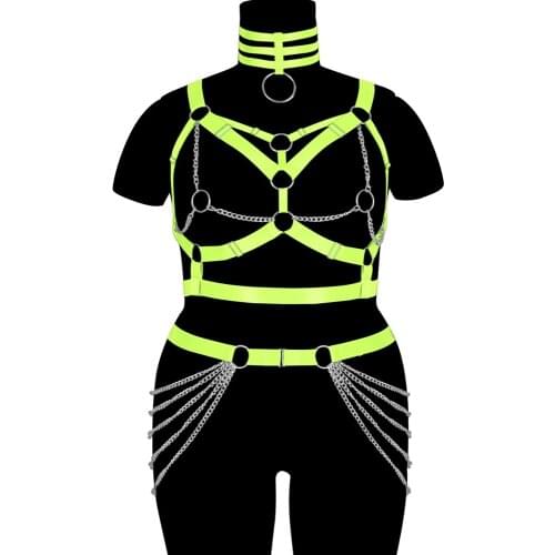Body Harness For Women Bdsm Straps Metal Chain Accessories Plus Size Lingerie Set Cage Bra Corset Punk Goth Clothes Garter Belt