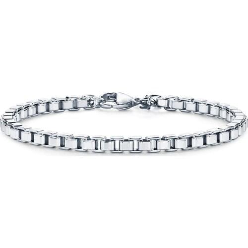 Runda Stainless Steel Box Chain Bracelet for Men and Women Rose Gold Jewelry