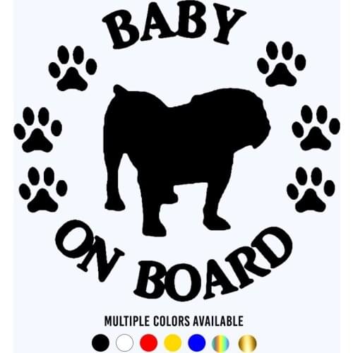 CK20855# Die-Cut Vinyl Decal Baby Bulldog on Board Car Sticker Waterproof Auto Decors on Bumper Window Laptop