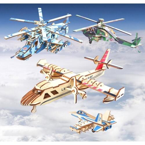 Wooden Aircraft Plane Model DIY Self Assembly Jigsaw Puzzle Kids Educational Toy