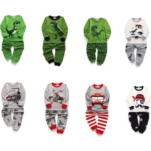 Kids Pajamas Sets Boys Spring Autumn Cotton Sleepwear Suit Children Dinosaurs Cars Print Long Sleeve Home Service Clothes 2-7 Y