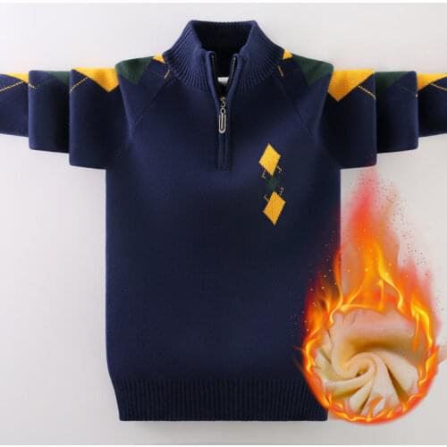 Children Pullover Sweater 2020 Autumn Winter Plus Velvet Kids Thicken Warm Outerwear Coat For Teenteenagers Boys 110-170 Wear