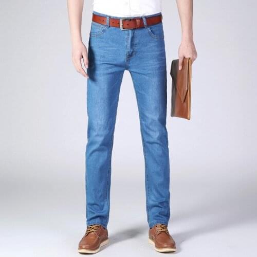 2021 Business Cotton Elastic Big Size Brand Men Jean Mens Clothing Zipper Jeans Waistline Slim Jeans Fashion Casual Straight