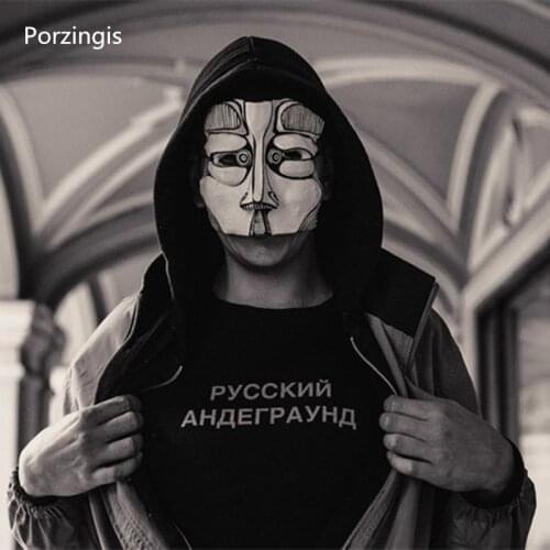 Porzingis Reflective Male T-Shirt Tops With Russian Inscription RUSSIAN UNDERGROUND Summer Fashion Mens Tshirt Cotton Unisex Tee