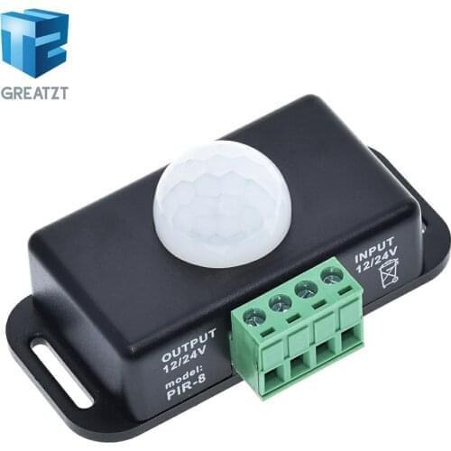 GREATZT DC 12V 24V 8A Automatic Adjust PIR Motion Sensor Switch IR Infrared Detector Light Switch Module for LED Strip Light Lam