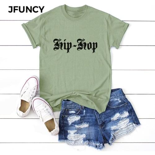 JFUNCY Letter Printing 100%Cotton Summer T Shirt Women Short Sleeve T-shirt Female Tees Plus Size Casual Lady Basic Tops
