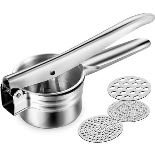 Stainless Steel Potato Ricer Masher with 3 Interchangeable Discs for Fine Medium and Coarse Easy to Use for Potatoes